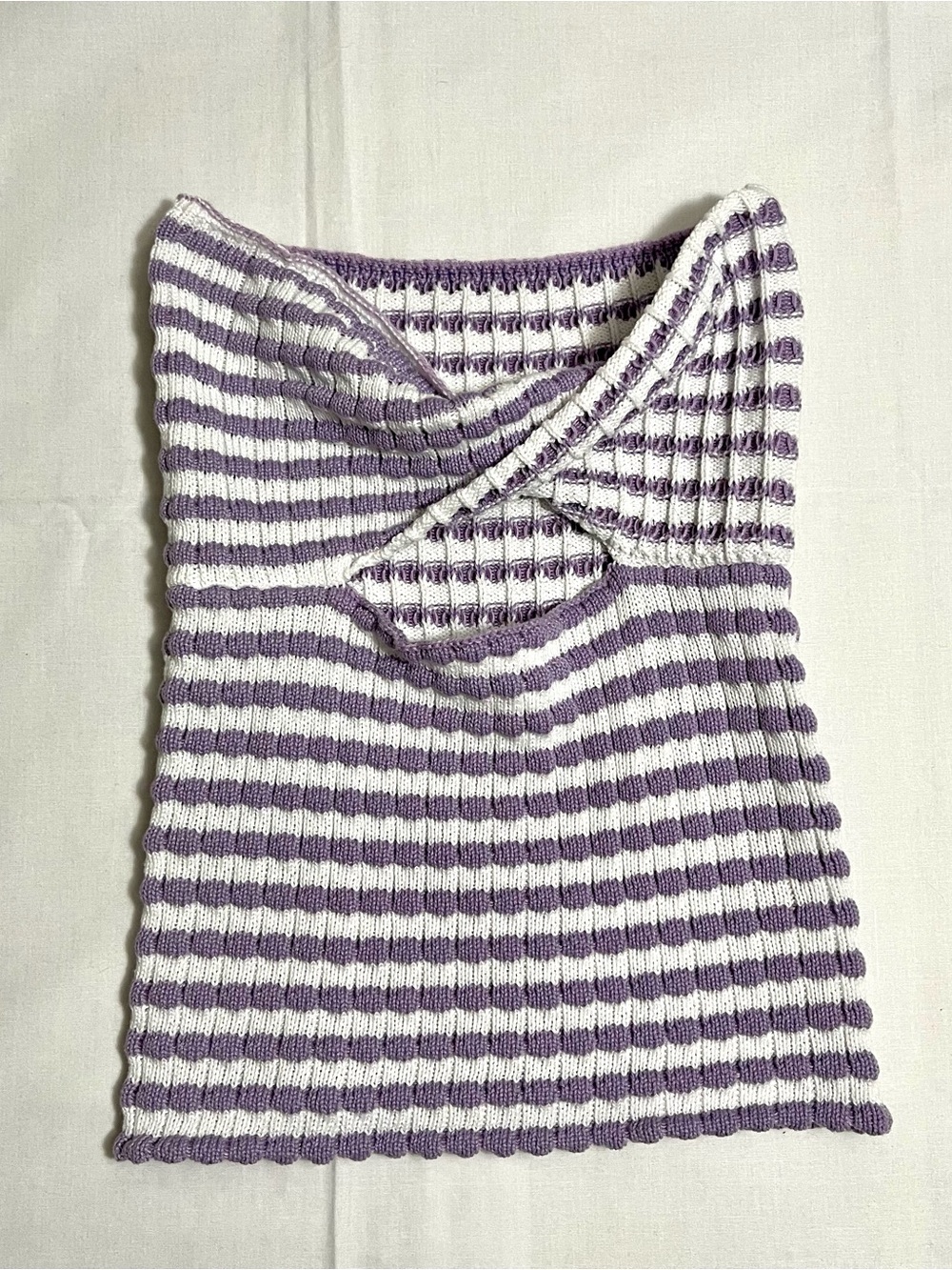 Striped Knit Tube Top in Lavender and White